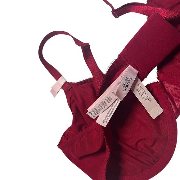 Victoria's Secret Motif Unlined Low-Cut Demi Bra Hearts Red Lacquer Size 38DD - Picture 3 of 4